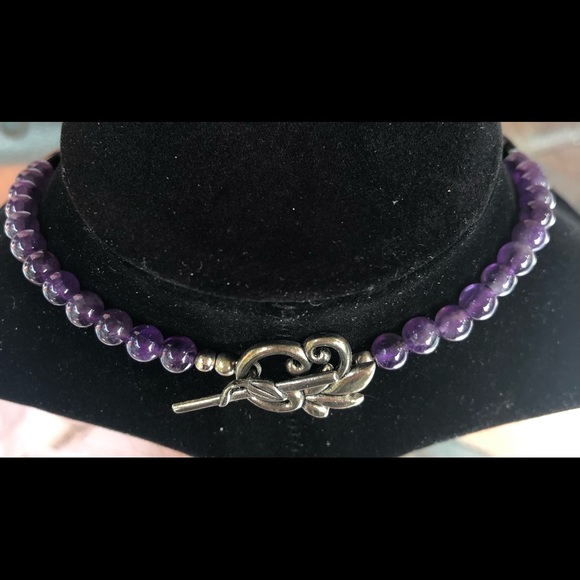 Beautiful NWOT Artisan- Made Purple, Black & White Necklace and Earrings Set - Picture 4 of 7